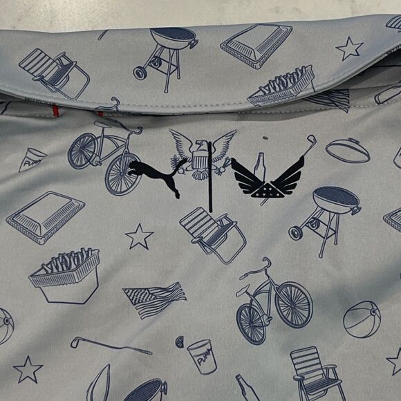 Puma Volition XXL AOP Golf Performance Polo SS Shirt Gray Block Party Pattern - Picture 6 of 14